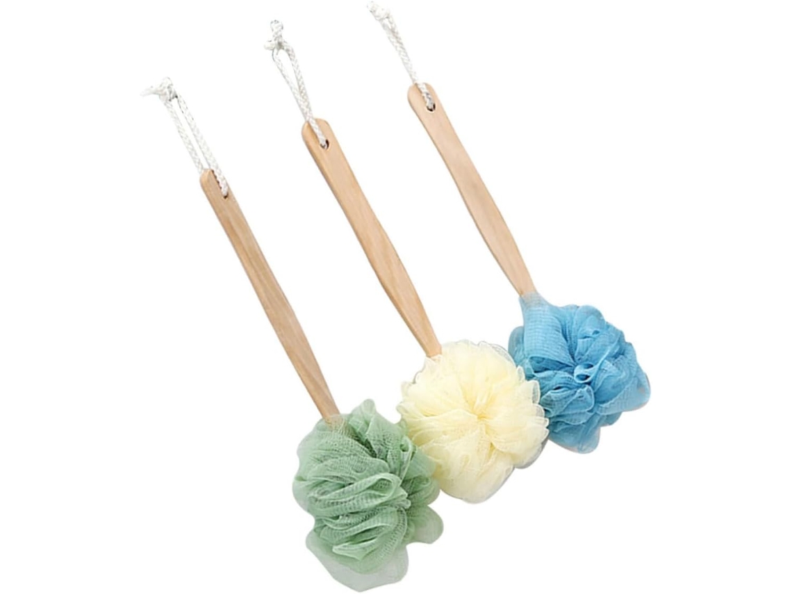 Conjunto Callaron Com 3 Escovas De Banho Esfoliantes Madeira Cabos Longos, Bolas De Banho Para Massagem Nas Costas
