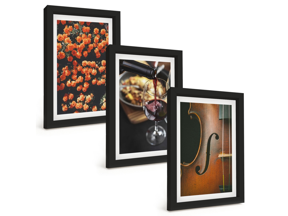 Composição De Quadros Flores Vintage, Vinho, Violino Espelharte (3 Peças 20x30 Cm)