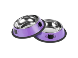 Tigelas de Aço Inoxidável para Ração de Gatos, Pacote com 2 Unidades, Antiderrapantes, com Base Removível, Resistentes, 200ml, na Cor Roxa AQUAFORGE