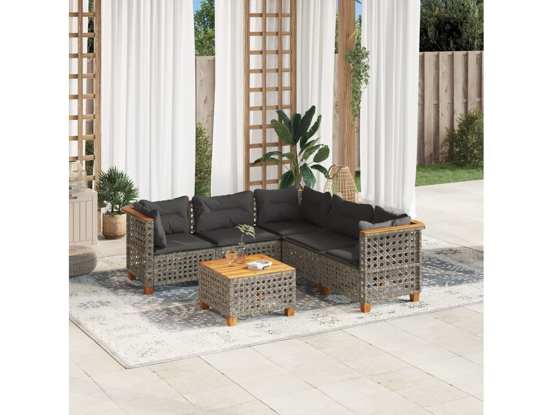 Vidaxl 6 Pcs Conjunto Sofás De Jardim Com Almofadões Vime Cinzento
