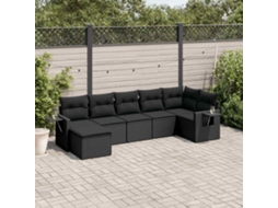 Vidaxl 7 Pcs Conjunto De Sofás P/ Jardim C/ Almofadões Vime Pe Preto