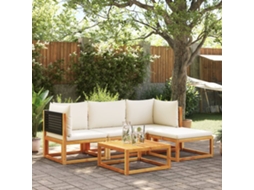 Vidaxl Conjunto De Sofás De Jardim Vidaxl De 5 Peças Com Almofadas De Madeira De Acácia E Vime