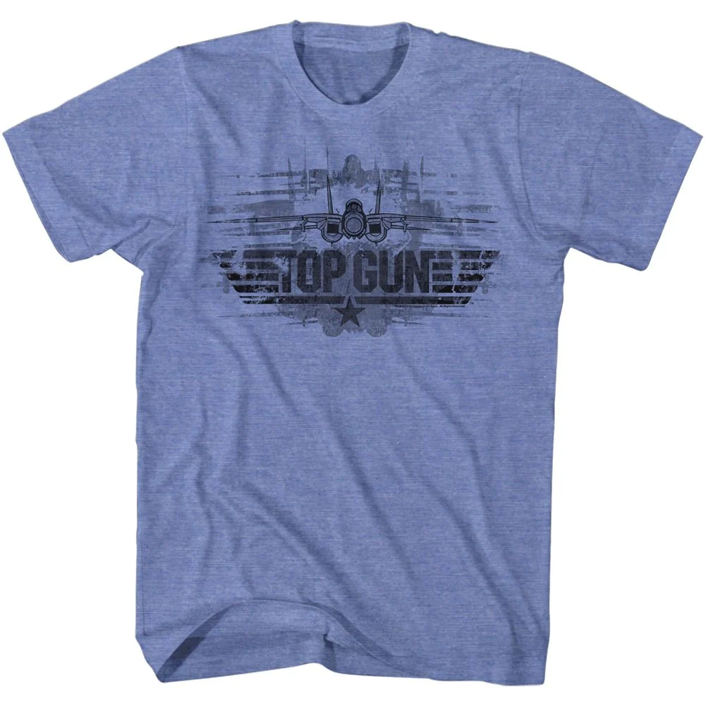 Rockinstone Top Gun Movie Top Distress Heather Light Blue Adult T-shirt Size:s