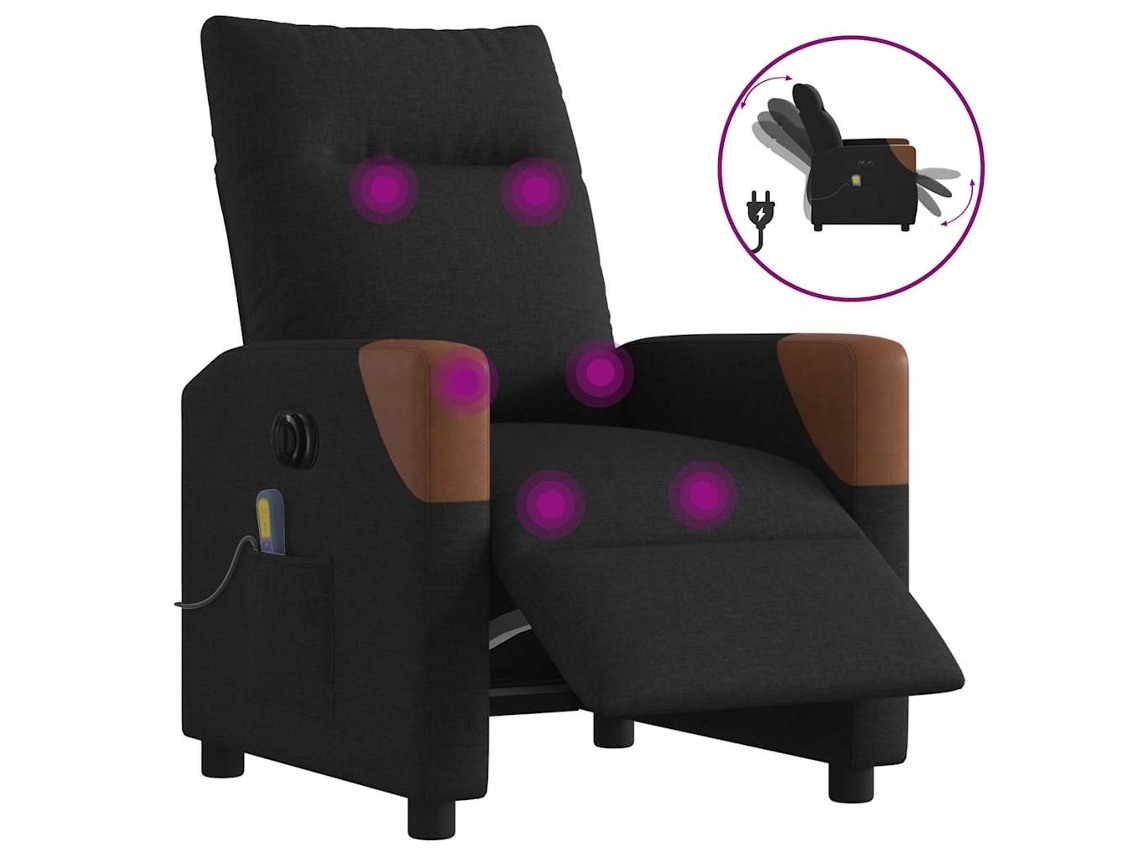 Vidaxl Poltrona Reclinável De Massagens Elétrica Tecido Preto
