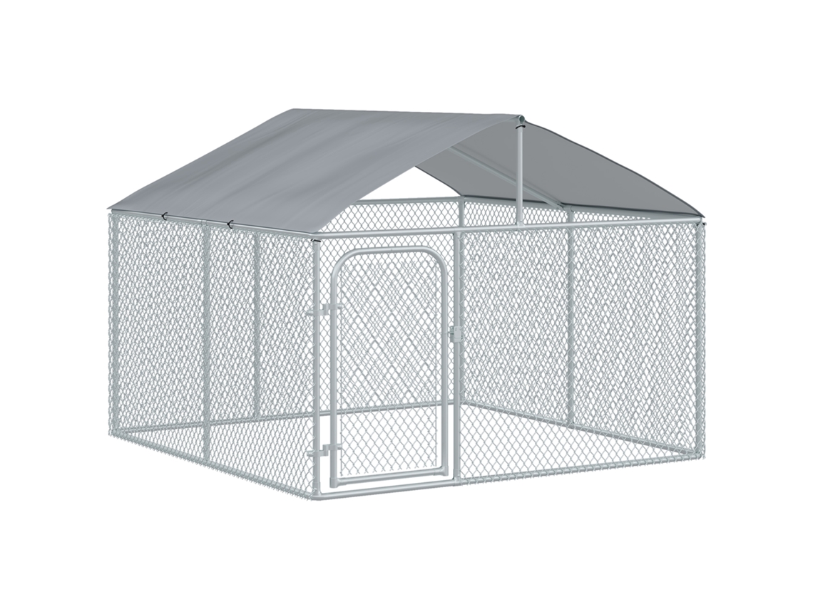 Canil Externo com Teto para Cães de 5 M², Área Coberta de Parque Cercado em Aço Galvanizado de 230 X 230 X 175 Cm py