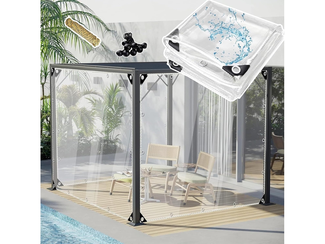 Clear Tarps With Grommets, Heavy Duty Tear Resistant Pvc Tarpaulin, 15mil Outdoor Rainproof Curtain For Patio, Porch