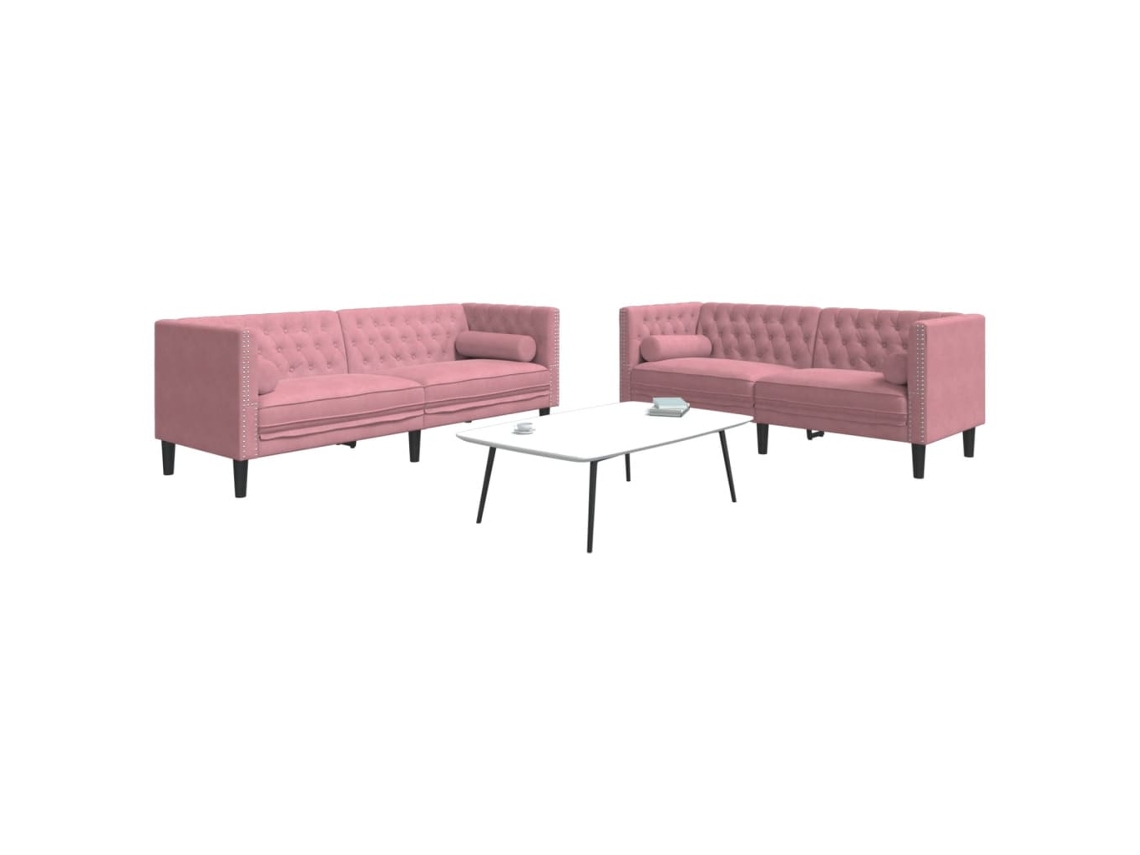 Vidaxl 2 Pcs Conjunto De Sofás Chesterfield Com Rolos Veludo Rosa