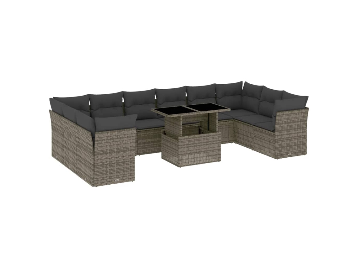Conjunto de 11 Sofás de Jardim com Almofadões Vime Pe Cinzento MAISON EXCLUSIVE