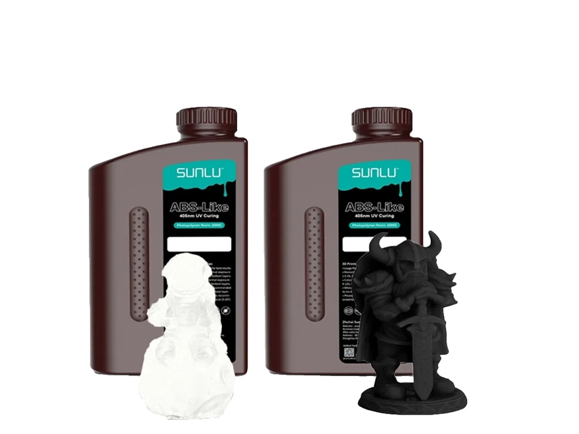 Resina ABS, 1000g, cura UV a 405 nm, baixo odor, 1 preta e 1 transparente OEM