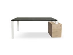 Mesa De Carvalho Com Gavetas. Estrutura De Metal Branco. 75 X 155,5 X 80 Cm. Tampo Cinza Grafite. Ofilike