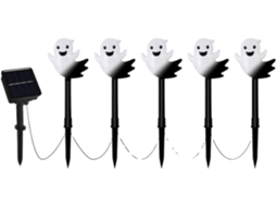 Conjunto de 5 estacas iluminadas de Halloween com luzes de fantasma alimentadas por energia solar Decora Es Prova D Guide para entrada VAYOTOY