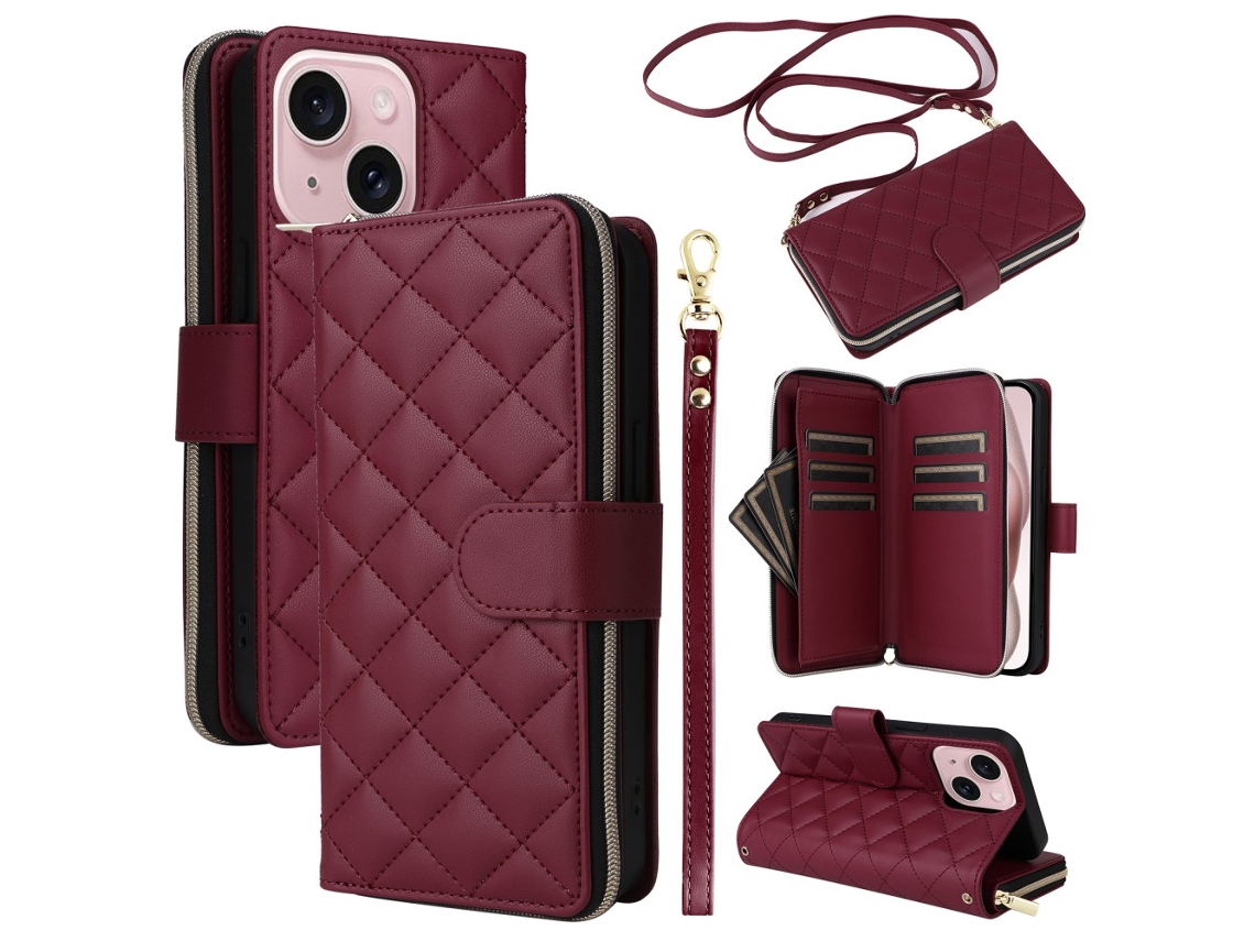 Capa Para Iphone 15 Pele Sintética Vermelho