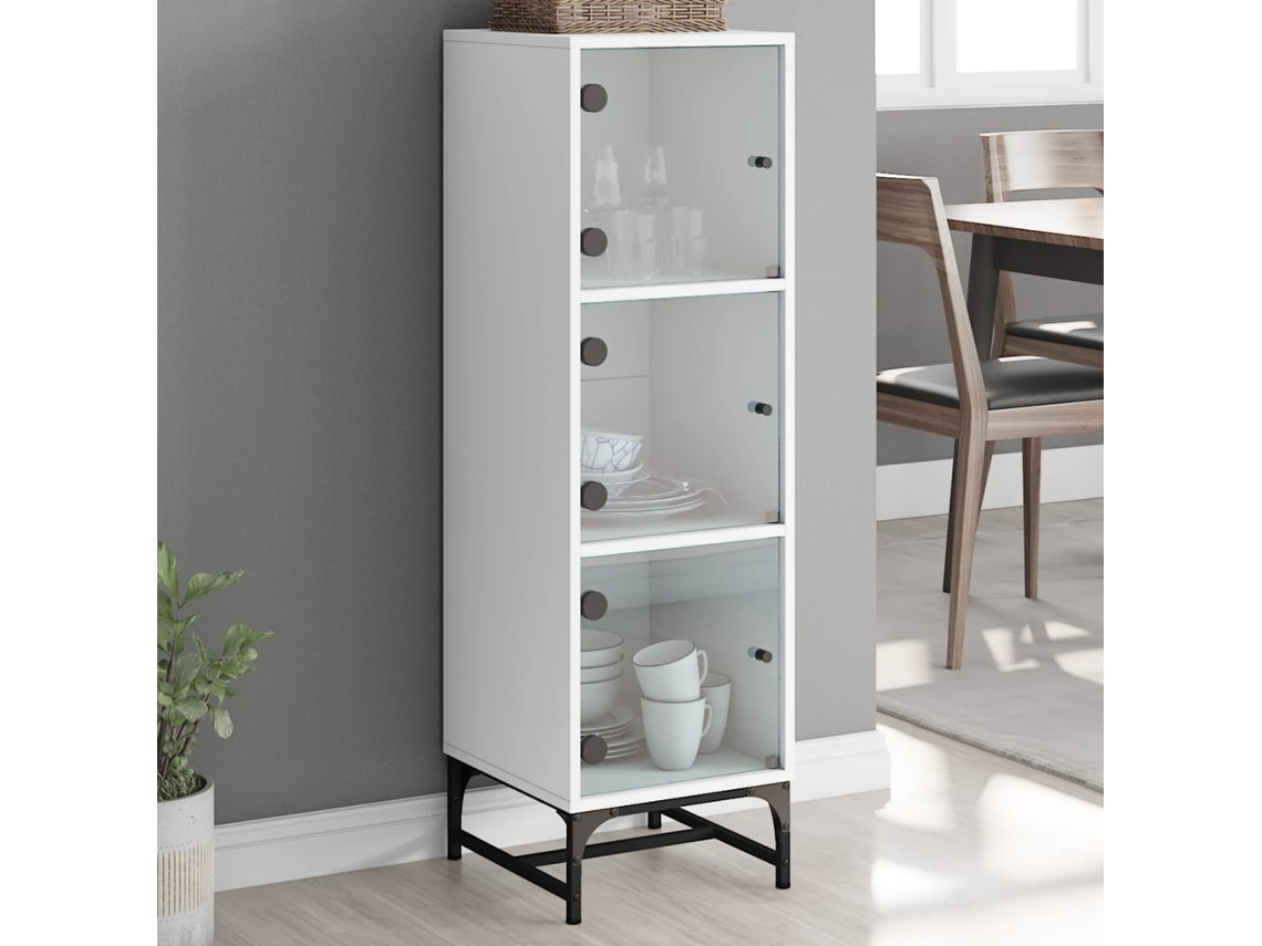 Aparador alto con puertas de cristal 35x37x120 cm Blanco