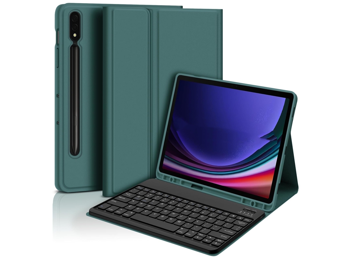 Capa Com Teclado Bluetooth + Compatível Com Samsung Galaxy Tab S8+/s8 Plus De 12,4"-verde Escuro