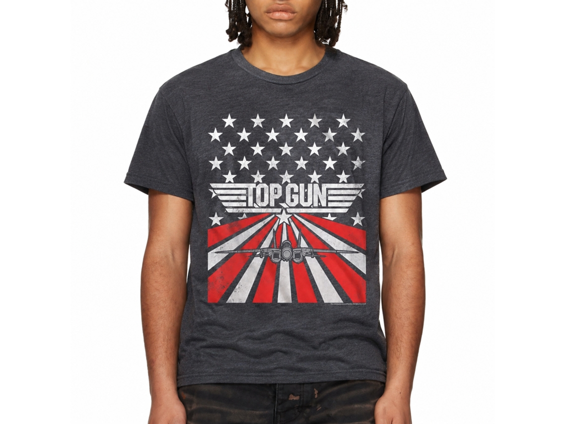 Rockinstone Top Gun Movie Stars And Stripes Heather Navy Adult T-shirt Size:m