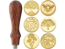 Kit De Selos Cera Artesãos, 6 Cabeças De Selo Liga Metálica Com 1 Cabo Madeira, Estilos Variados, Convites
