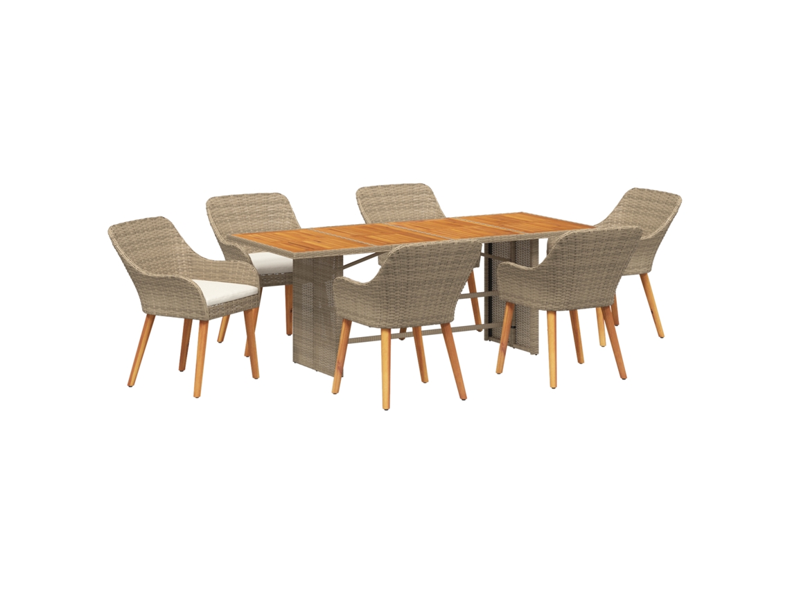 Conjunto 7 Conjunto De Jantar Para Jardim Vidaxl Bege Vime Pe (190 X 80 X 74 Cm)