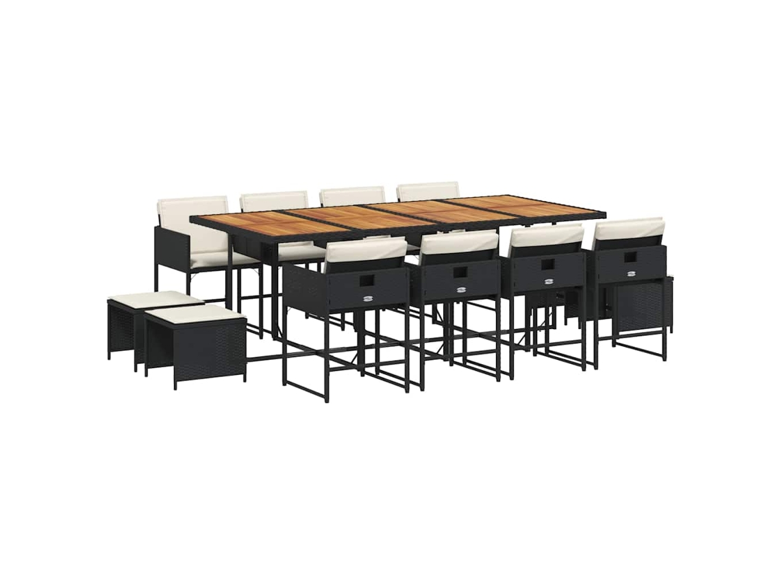 Conjunto de 13 Jantar para Jardim com Almofadões Vime Pe Preto MAISON EXCLUSIVE