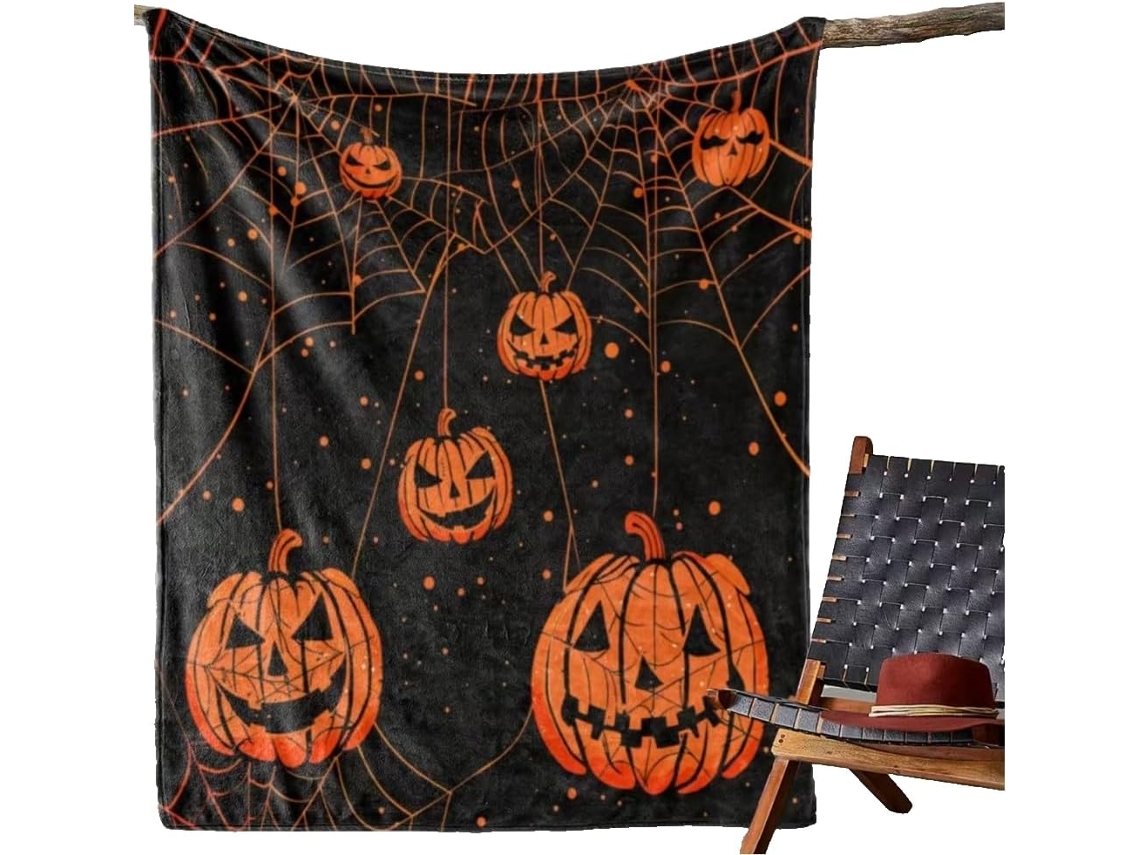 Manta Syjym de Halloween com Estampa Fantasmas e Abóboras Macia Felpuda Perfeita para Decoração Casa Sofá Cama