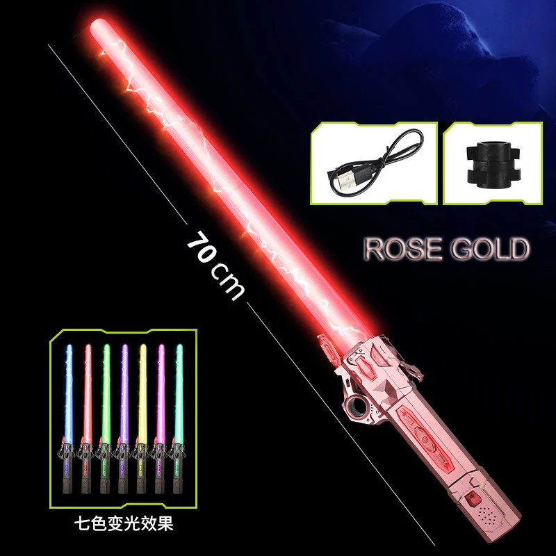 Espada Infantil Colorida Com Luzes, Telescópica, Musical E Laser 2 Em 1 Mdug (ouro Rosa, 1 Peça)