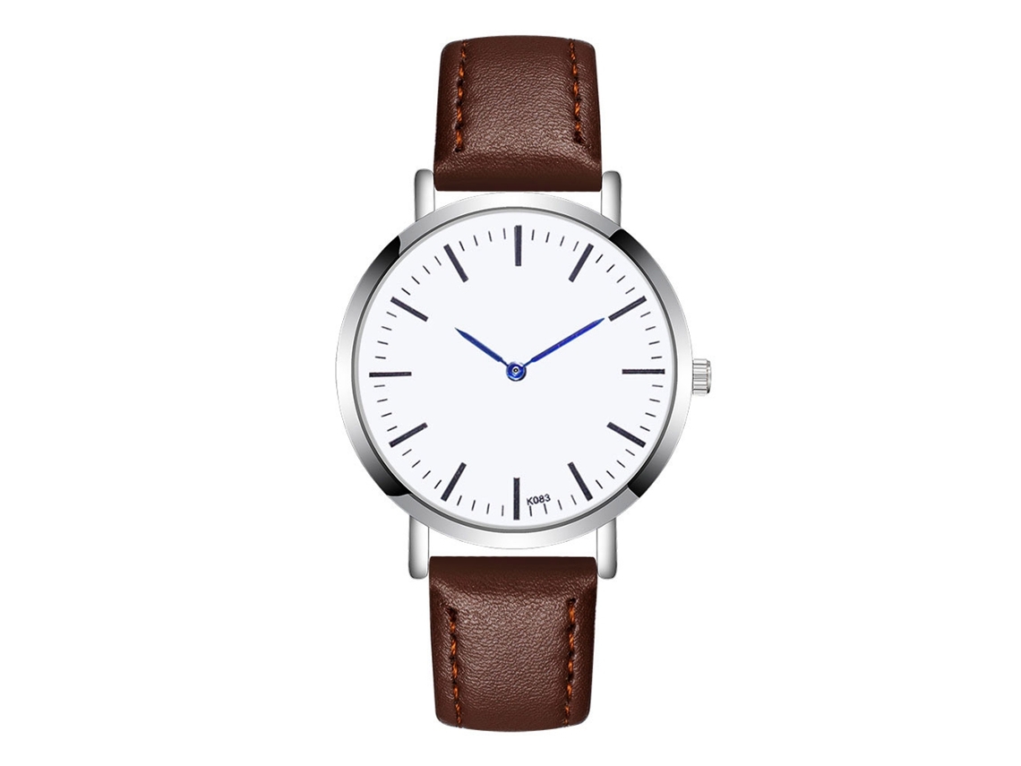 Relógio masculino esportivo para negócios com pulseira de couro, estilo elegante em marrom escuro.