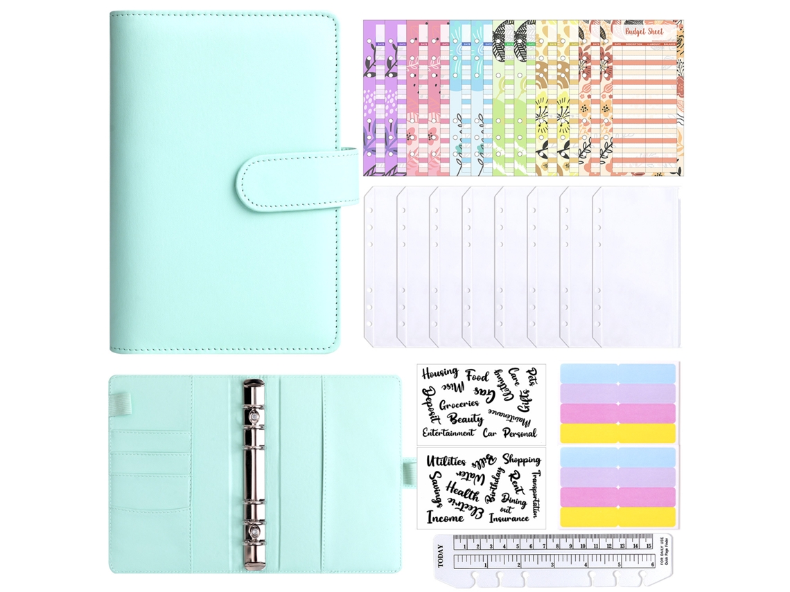 A6 Macaron Ring Binder Notebook Envelope Cash Budget Planner With 12-budget Cards, 8-zipper Pouches, Sticky Notes
