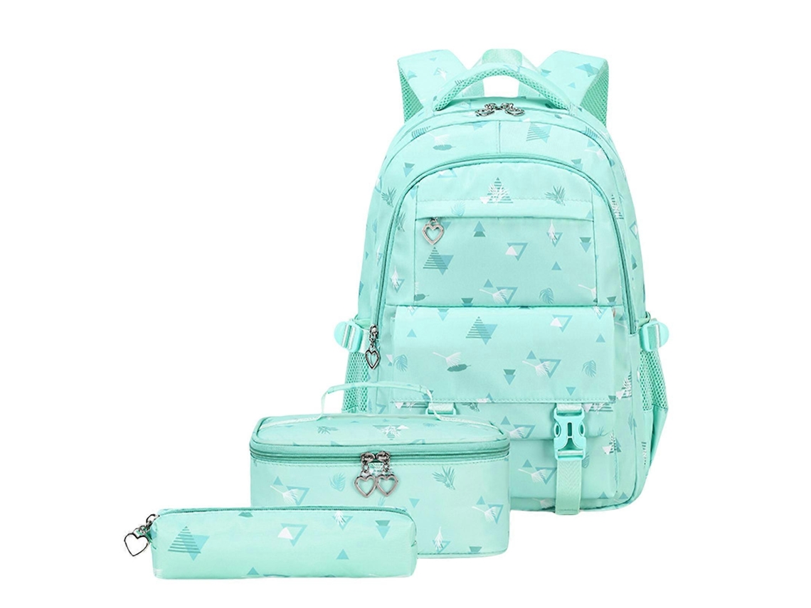 Jogo De 3 Peças: Mochila, Lancheira E Estojo Para Lápis. Mochila Grande E Versátil Para Estudantes Do Ensino Fundamental. Cor Verde.