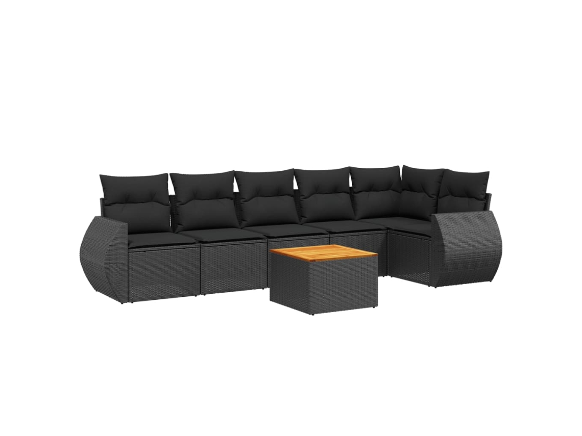 Conjunto de Sofás 7 Peças Jardim com Almofadões Vime Pe Preto MAISON EXCLUSIVE