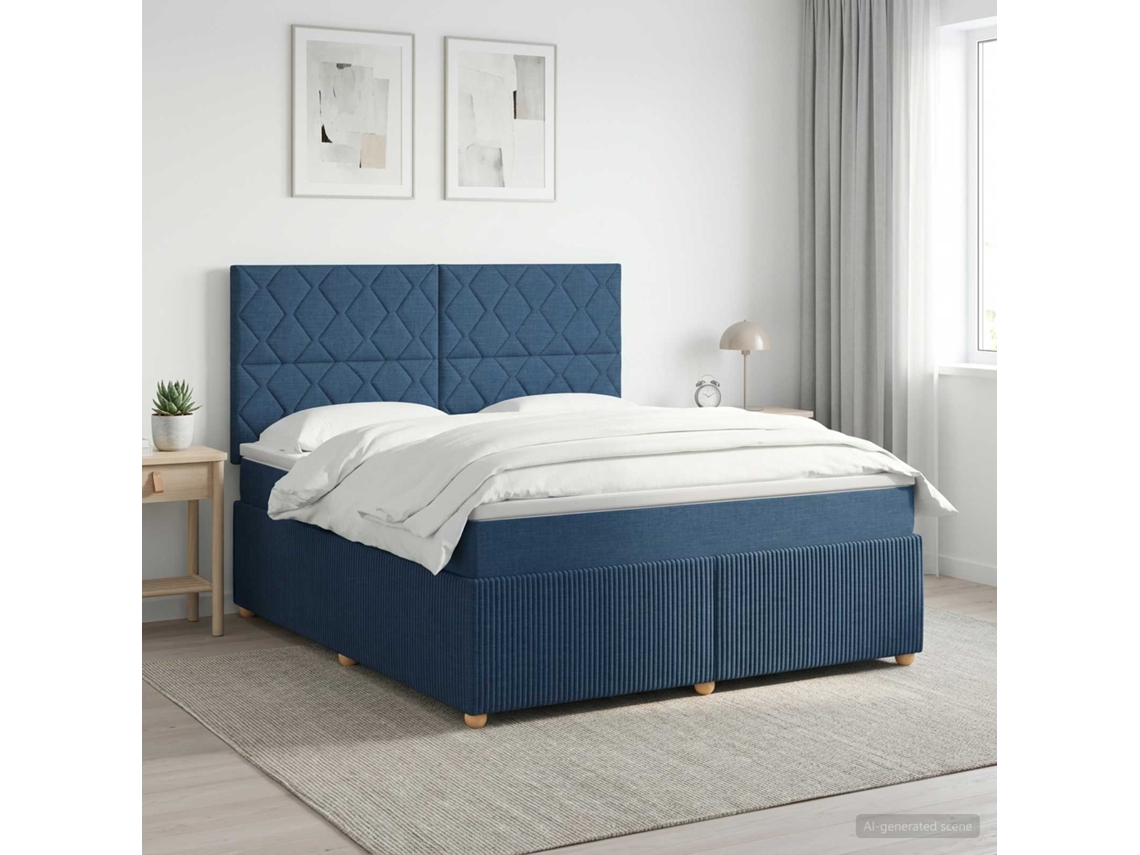 Vidaxl Cama Box Spring Com Colchão Azul 140 X 200 Cm Tecido