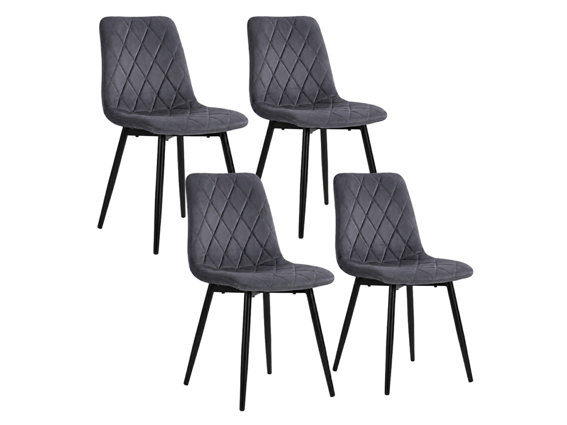 Cadeira De Jantar Relaxdays, 4 Unid, Veludo, Pés Metálicos, Suporta 120 Kg, Sala E Cozinha, Estofada, Antracite