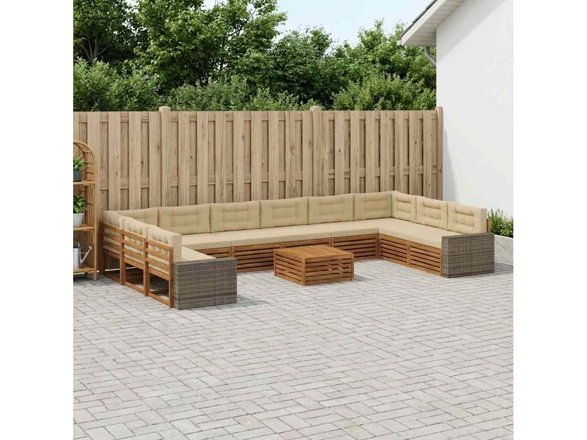 Vidaxl Conjuntos De Sofás Com Almofada 11 Pcs Madeira Sólida De Acácia