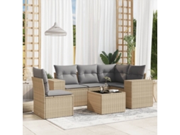 Vidaxl 6 Pcs Conjunto De Sofás P/ Jardim Com Almofadões Vime Pe Bege