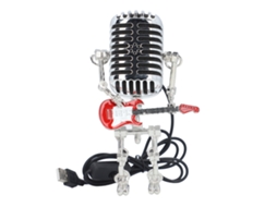 Robot Micrófono De Metal Com Guitarra Estilo Punk Retro Lâmpada Led Para Dormitório Bar Vermelho