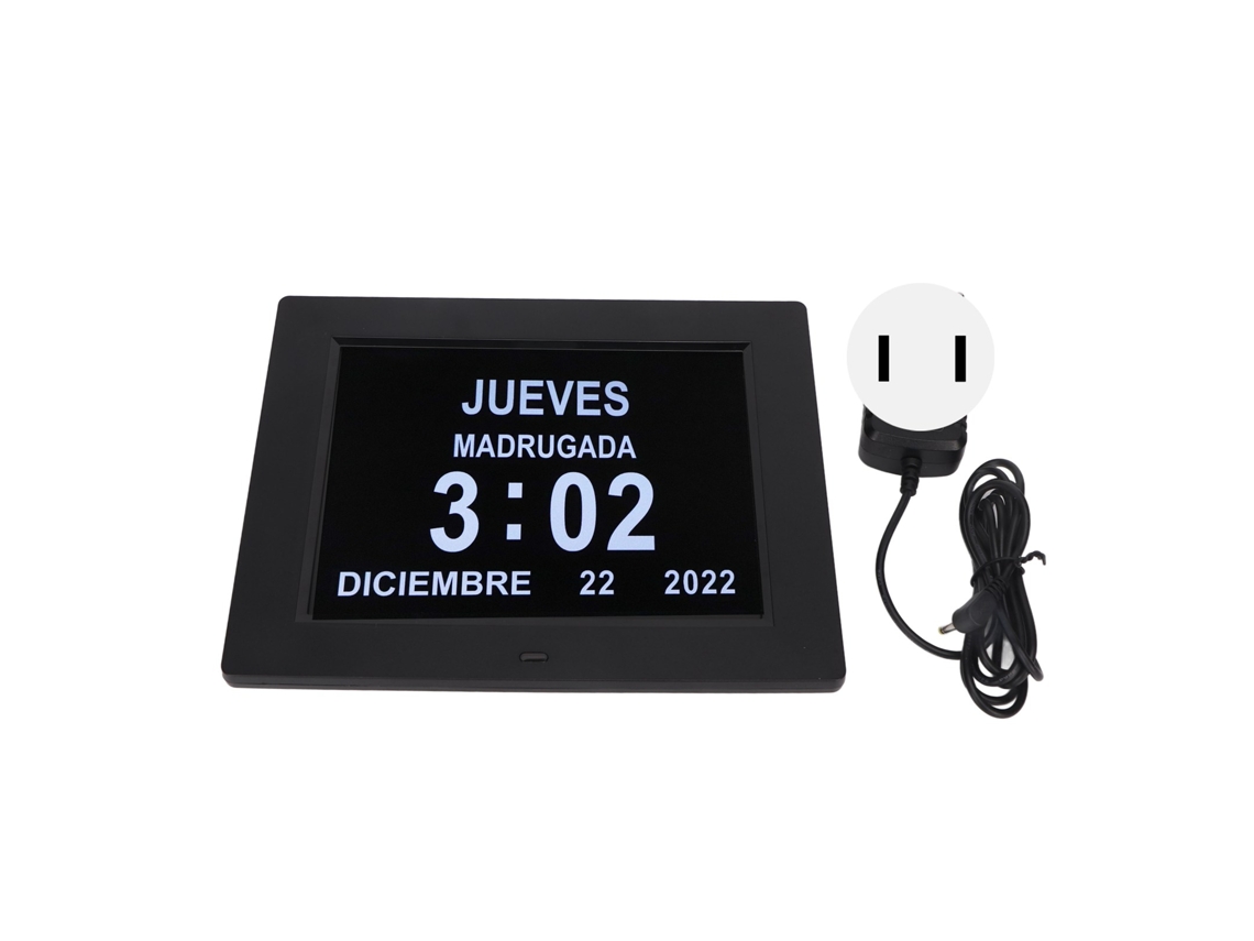 Relógio De Calendário Digital Diário 8 Polegadas Com Lembrete De Remédios E Dimming Automático 110-240v Plug Us Preto