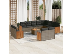 Vidaxl 13 Pcs Conjunto Sofás P/ Jardim C/ Almofadões Vime Pe Cinzento