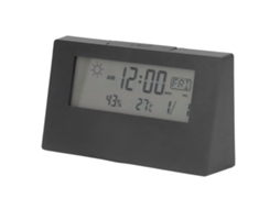 Despertador digital com função soneca, visor LCD, hora, data, temperatura e umidade, luz, preto, para mesa/cabeceira
