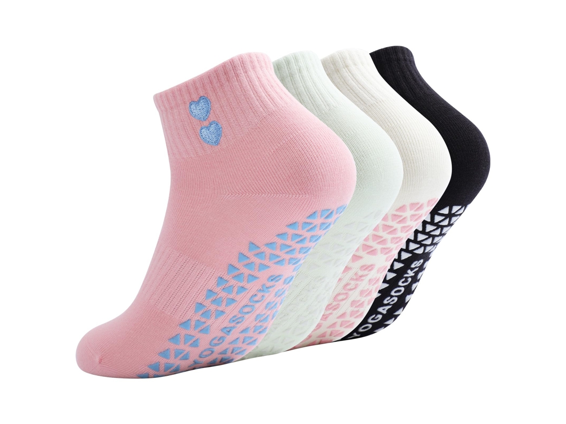 Meias de Ioga 4 Pares Femininas Algodão Antiderrapantes para Pilates, Balé, Fitness AQUAFORGE