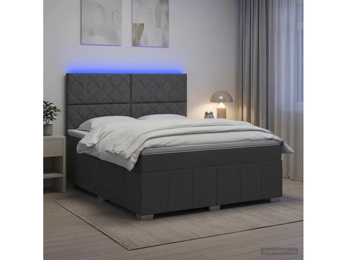 Vidaxl Cama Box Com Led E Colchão Cinzento-escuro 140 X 200 Cm Tecido