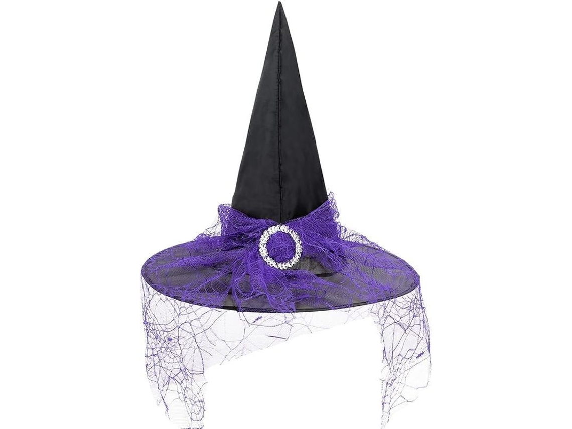 Chapéu de bruxa de Halloween para mulheres com gola de renda, acessórios de fantasia para festa.