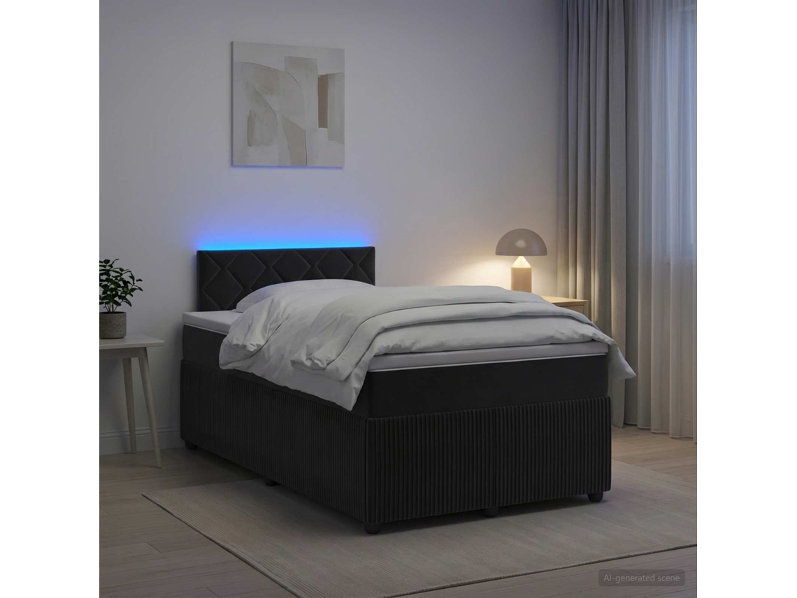 Vidaxl Cama Box Spring Com Colchão Preto 120 X 190 Cm Veludo