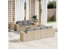 Vidaxl 8 Pcs Conjunto De Sofás P/ Jardim Com Almofadões Vime Pe Bege