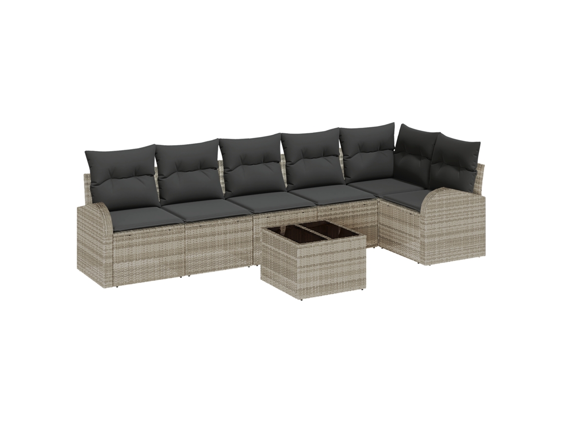 Conjunto 7 Conjunto De Sofá De Jardim Vidaxl Cinzento-claro Vime Pe (55 X 55 X 37 Cm)