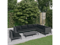 Vidaxl 8 Pcs Conj. Lounge Jardim C/ Almofadões Vime Pe Cinzento-escuro