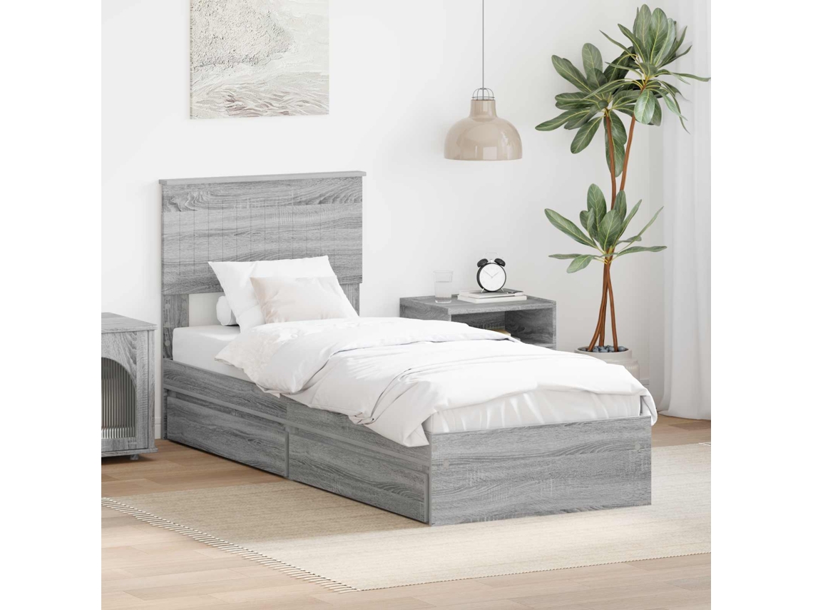 Vidaxl Cama com Armazenamento com Cabeceira Cinza Sonoma 75 X 190 Cm
