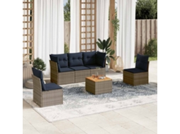 Vidaxl 6 Pcs Conjunto Sofás P/ Jardim C/ Almofadões Vime Pe Cinzento