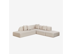 Sklum Sofá Modular De Canto Em 3 Peças Com Chaise Longue À Esquerda E Puff Estofado Cardea Poliéster                       Chenille Beige Creme