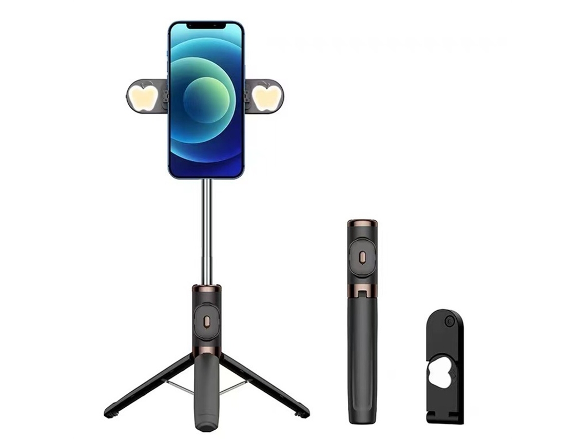 Tripé para celular de 104 cm com luz de preenchimento dupla dobrável e controle remoto Bluetooth para selfies e transmissões ao vivo, preto, LAXISCREED