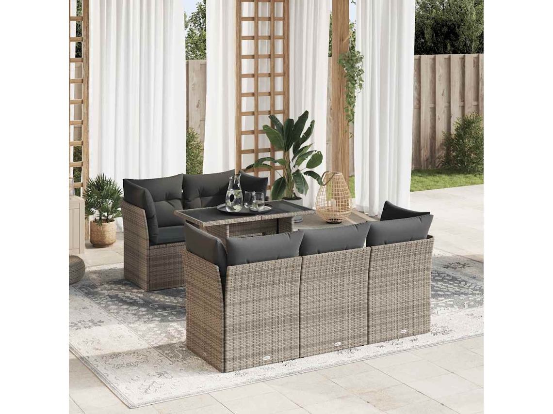 Vidaxl 6 Pcs Conjunto Sofás De Jardim Com Almofadões Vime Cinzento