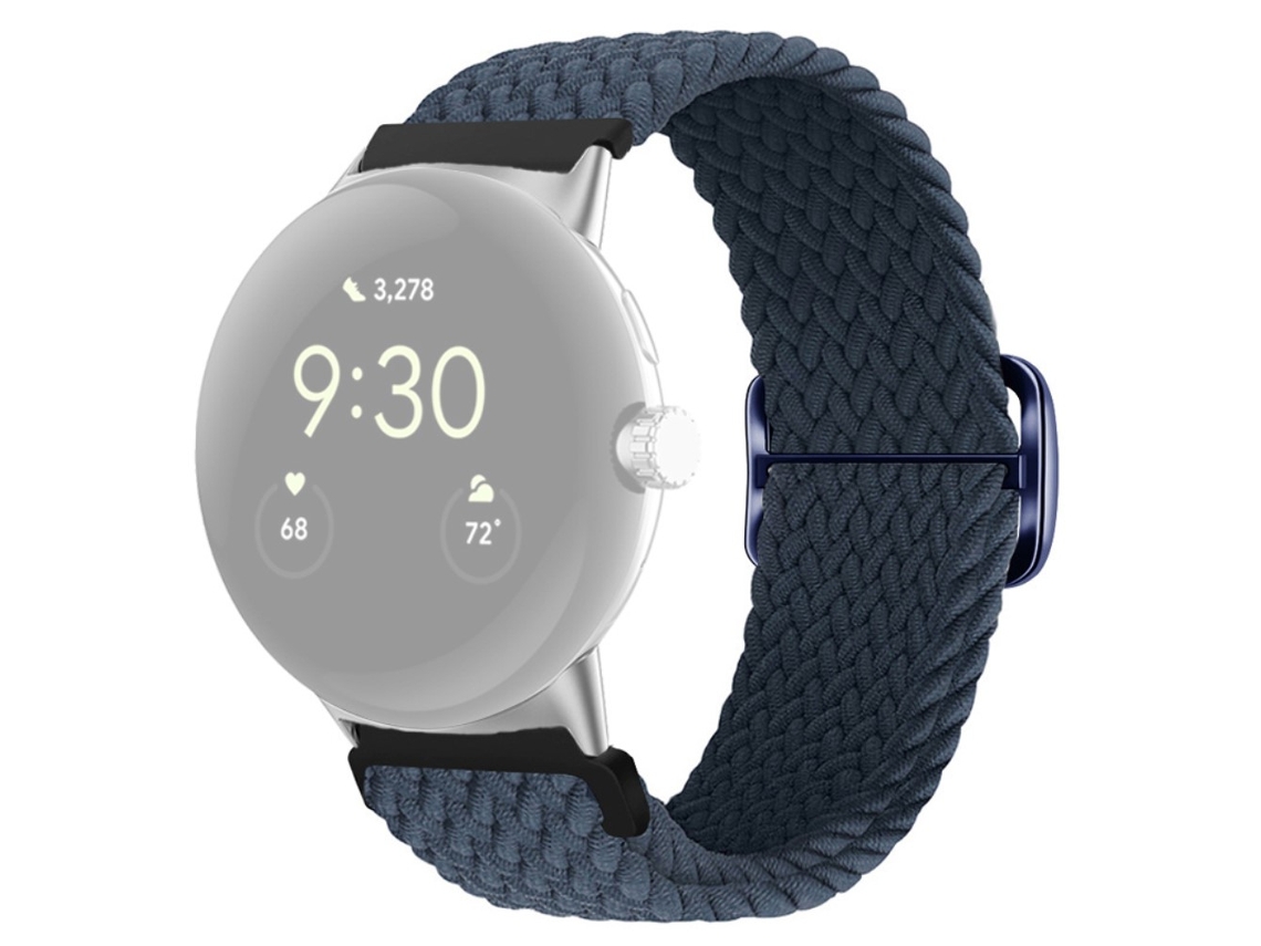 Bracelete de Nylon Trançado Ajustável Fivela Elástica para Google Pixel Watch Azul Escuro