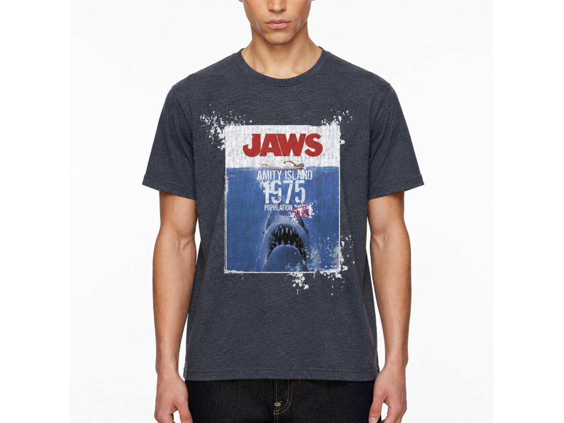 Rockinstone Jaws Movie Population Heather Navy Adult T-shirt Size:m